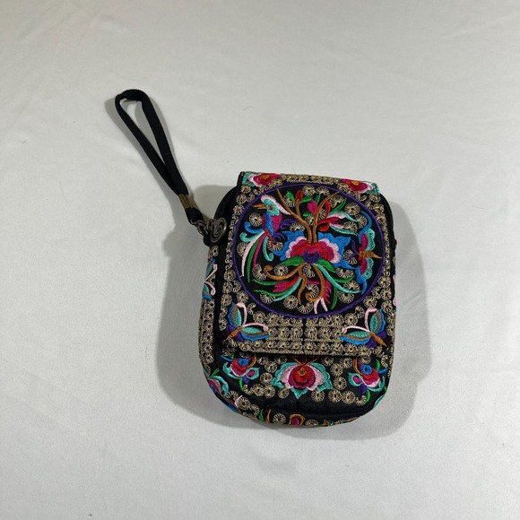 The Unbranded Brand Handbags - Bohemian Embroidered Floral Crossbody Bag Wristlet Hmong Style Purse